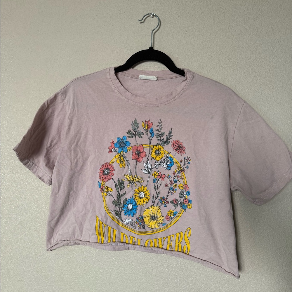 Altar'd State Lilac Crop Top with Floral Design